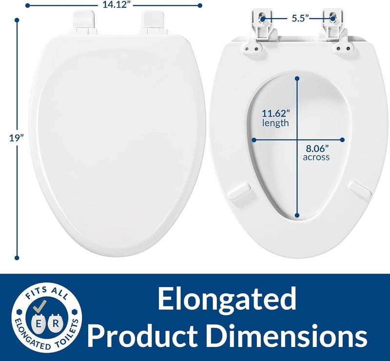 Mayfair Linden Slow Close Toilet Seat, Non Slip Heavy Duty Wood, Easy Install, Elongated, White - Image 5